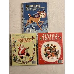 Vintage Little Golden Books‎ Xmas Stories Rudolph Jingle Bells Santas Toy Shop